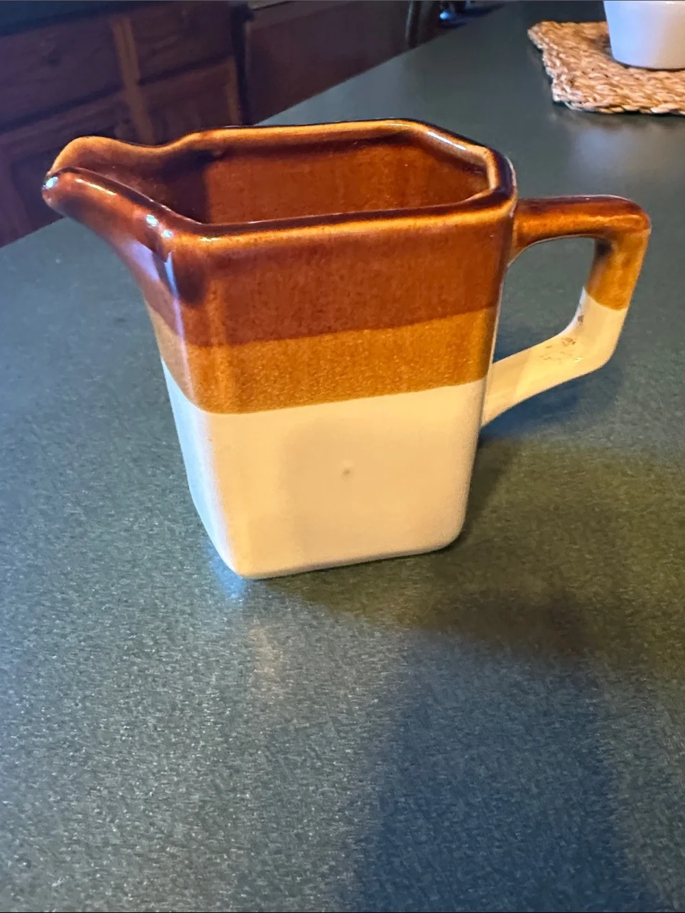 Vintage/ Brown and Cream Ceramic Creamer - Rustic Home Dining